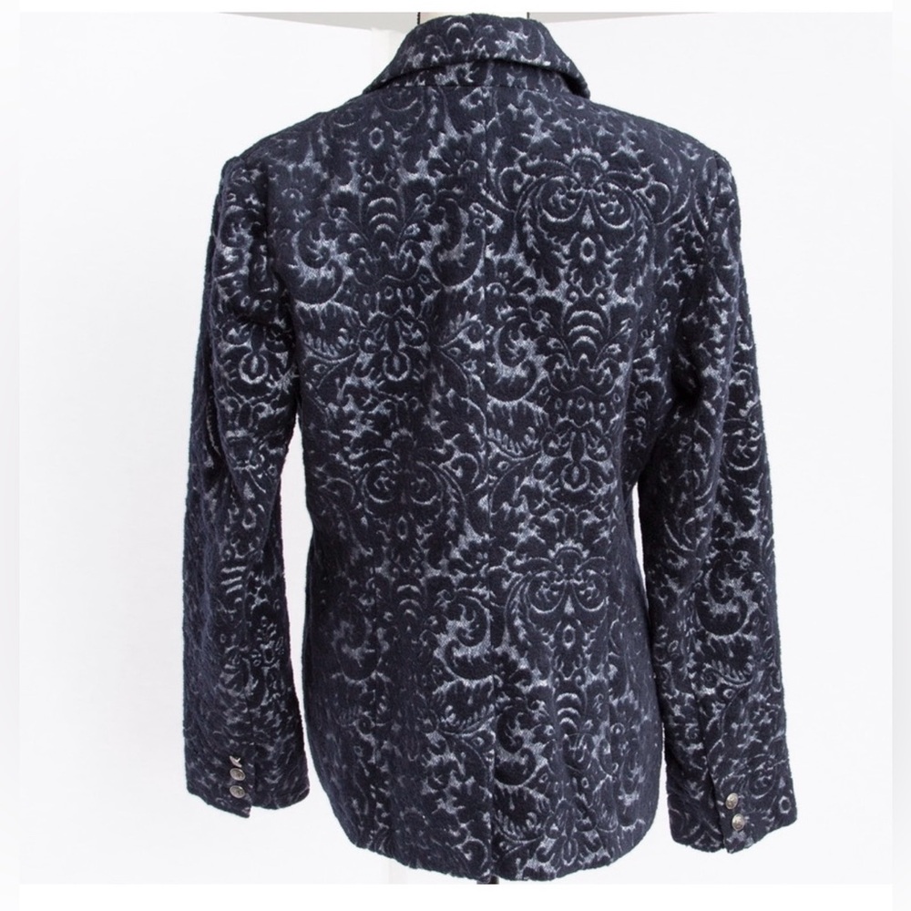 CAbi Blazer Jacket 6 Jacquard Textured Navy Blue Wool Blend Flocked - Picture 4 of 11